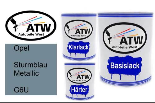 Opel, Sturmblau Metallic, G6U: 1L Lackdose + 1L Klarlack + 500ml Härter - Set, von ATW Autoteile West.